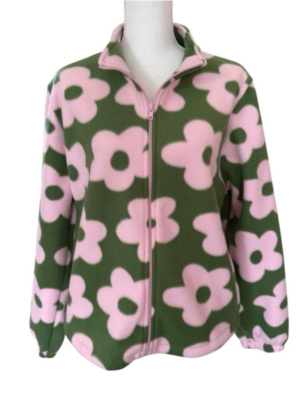 Better Unsaid Women's Green Pink Flower Fleece Jacket Size Large NWT